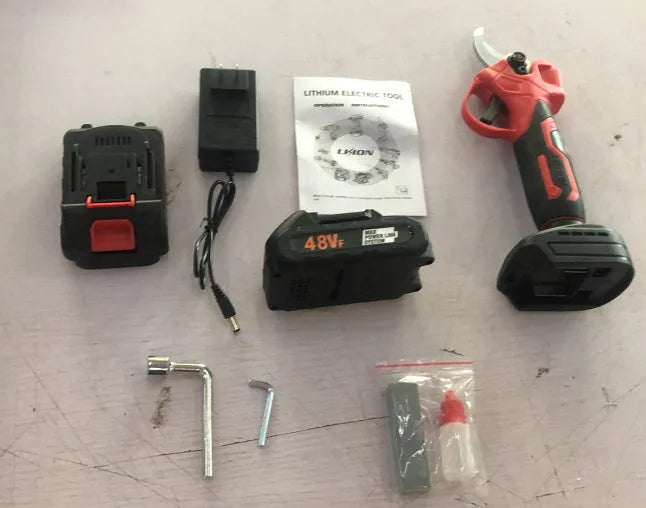Wireless electric pruning shears with lithium batteries and plastic storage case for garden branch cutting