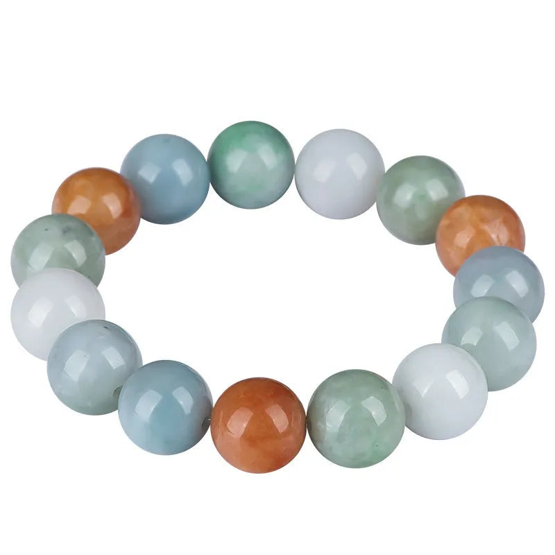 Women's natural Myanmar jade three-color bracelet with 13mm round beads and certificate
