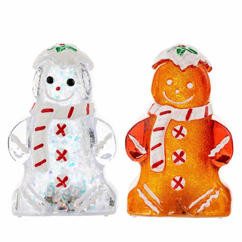 Christmas gingerbread man and snowman plastic ornament with scarf decoration in four colour variations