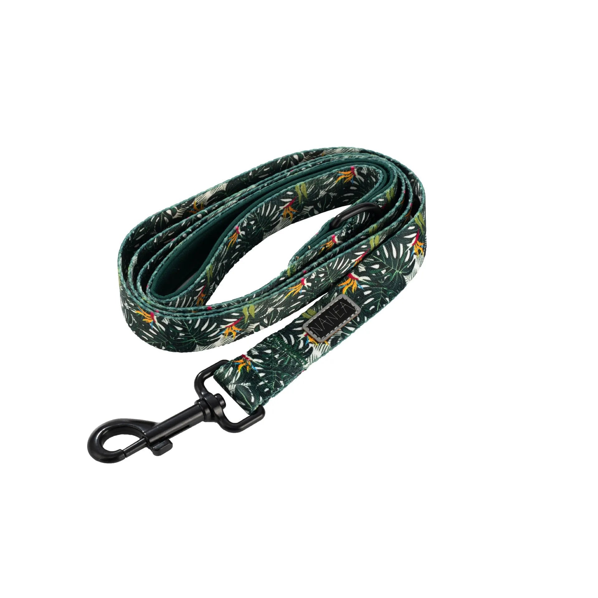 Adjustable cloth dog harness set with six accessories including vest, collar, leash, waste bag holder, bow tie, and scarf