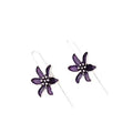 Purple flower-shaped alloy earrings with electroplated finish and retro styling