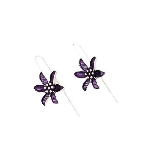Purple flower-shaped alloy earrings with electroplated finish and retro styling