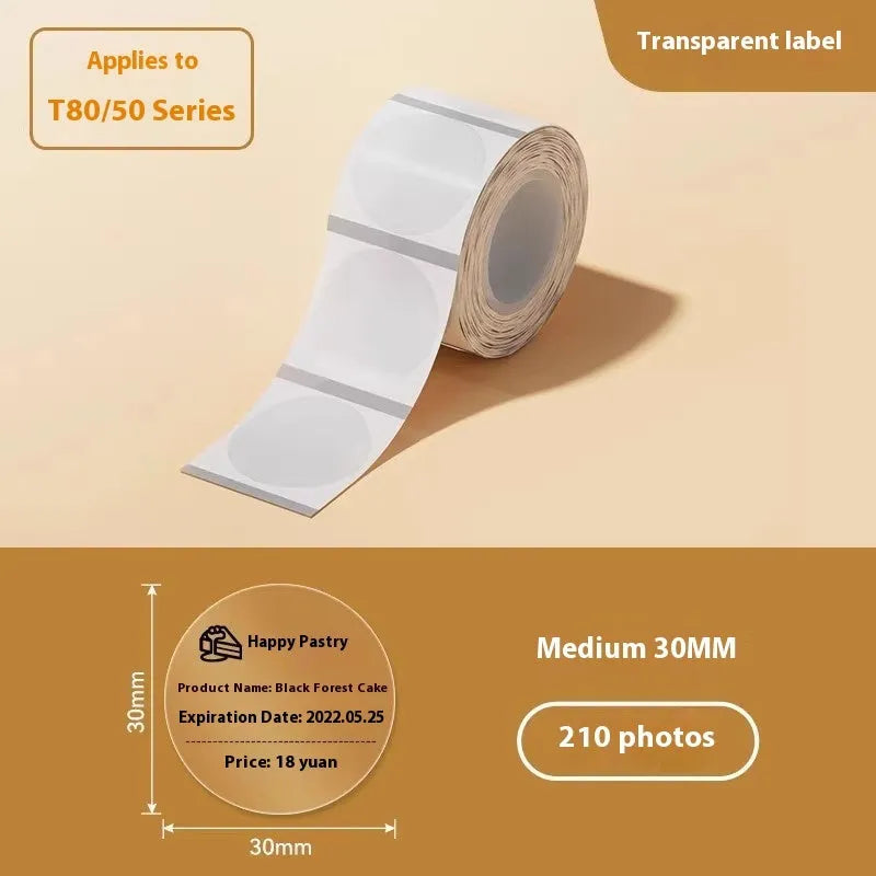 Waterproof transparent adhesive stickers thermal synthetic paper multiple rectangular and round sizes