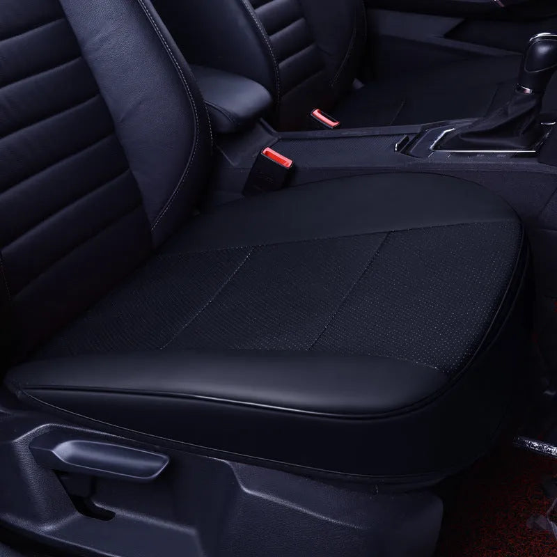Car seat mat in beige with leather silk edge for front seat, fibre material