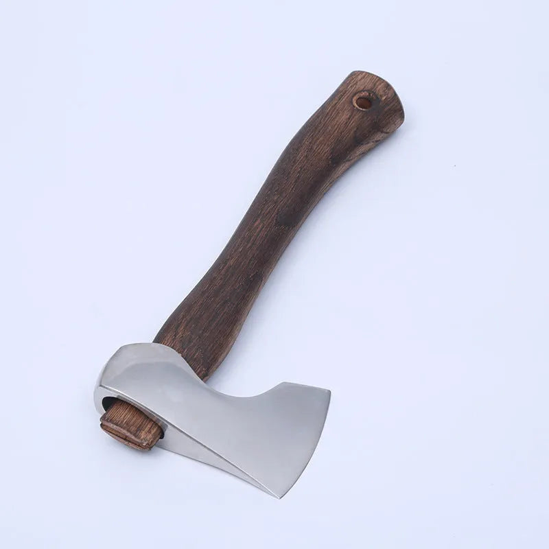 Camping axe with wooden handle and high carbon steel blade for outdoor logging