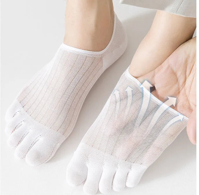 Modal cotton five-finger boat socks in solid colours including black, dark grey, khaki, light grey and white