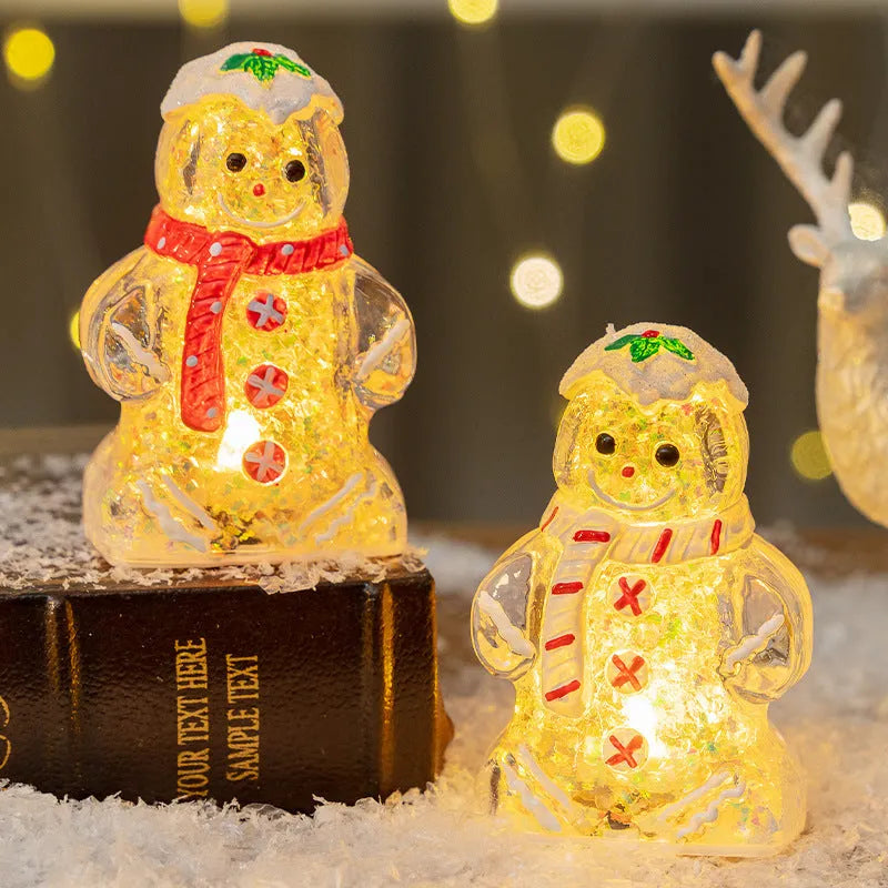 Christmas gingerbread man and snowman plastic ornament with scarf decoration in four colour variations