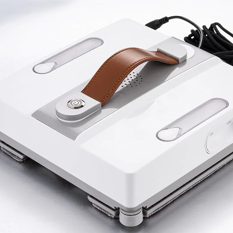 White electric window cleaning robot for automated high-rise window maintenance