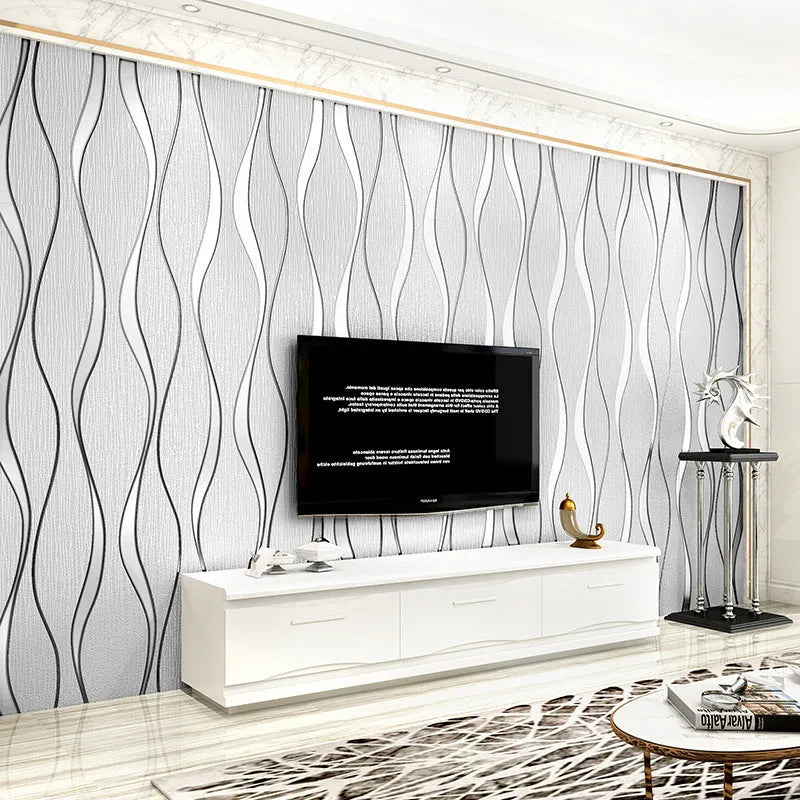 Curve stripe 3D decorative wallpaper roll in upgraded super thick deerskin velvet texture