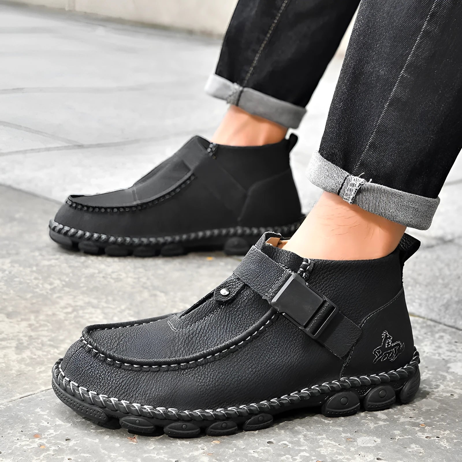 Handmade brown casual slip-on shoes with a flat heel and synthetic leather upper.