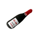 Plush wine bottle dog toy in multiple colour options including green, orange and red