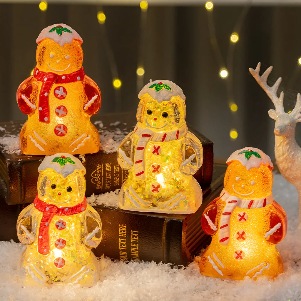Christmas gingerbread man and snowman plastic ornament with scarf decoration in four colour variations