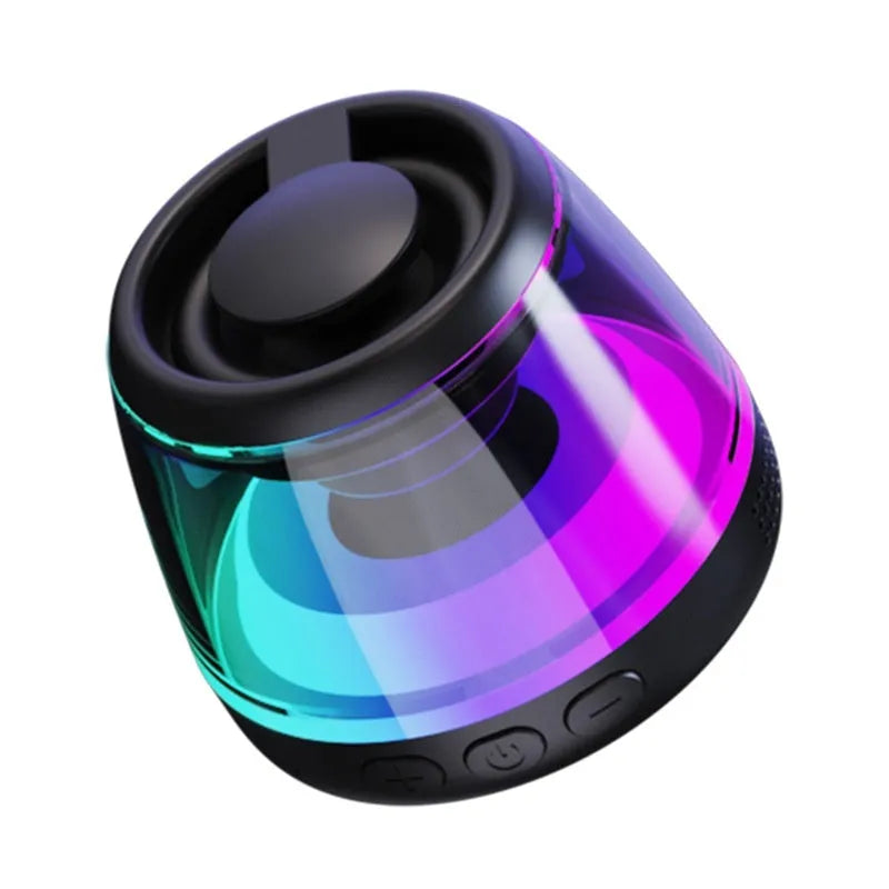 White cylindrical portable Bluetooth speaker with ambience lighting and magnetic base