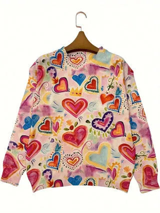 Digital printed loose lapel casual top in polyester fabric with distinctive printing pattern