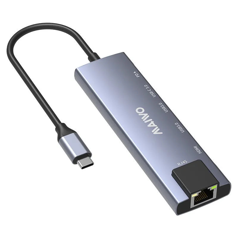 Aluminium Steam Deck six-in-one docking station with HDMI, Ethernet, and USB ports on a 15cm cable.