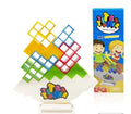Plastic balance stacking game with colourful building blocks on 26.5cm square chassis
