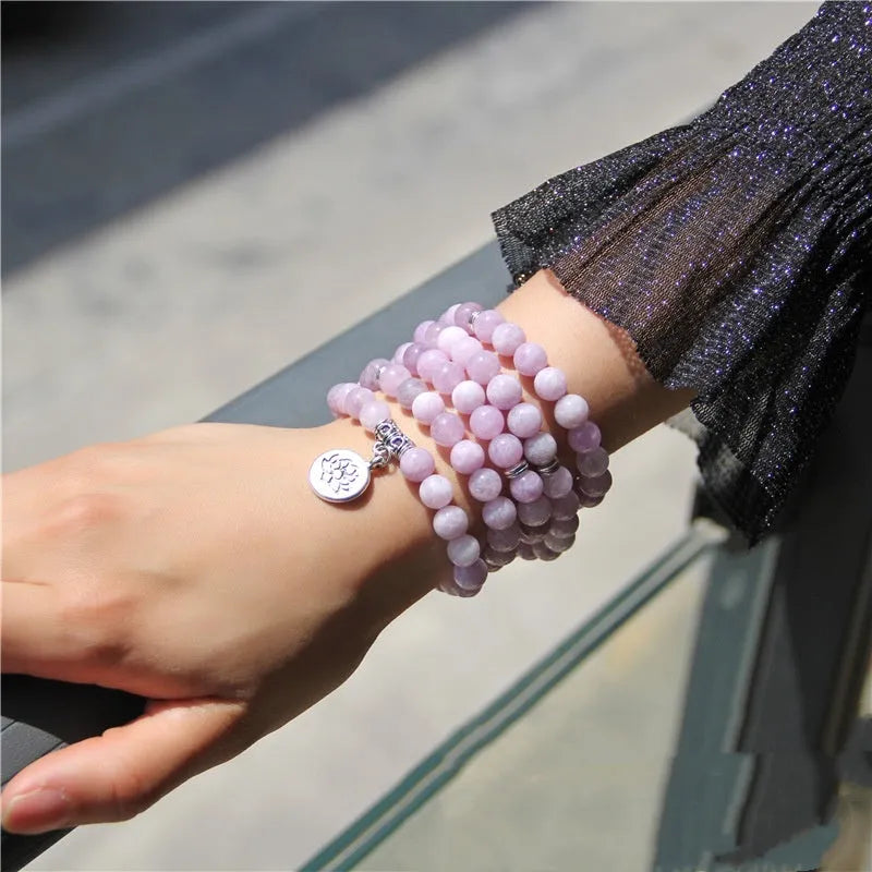Natural stone bracelet with geometric lotus motif for women, multiple colour options