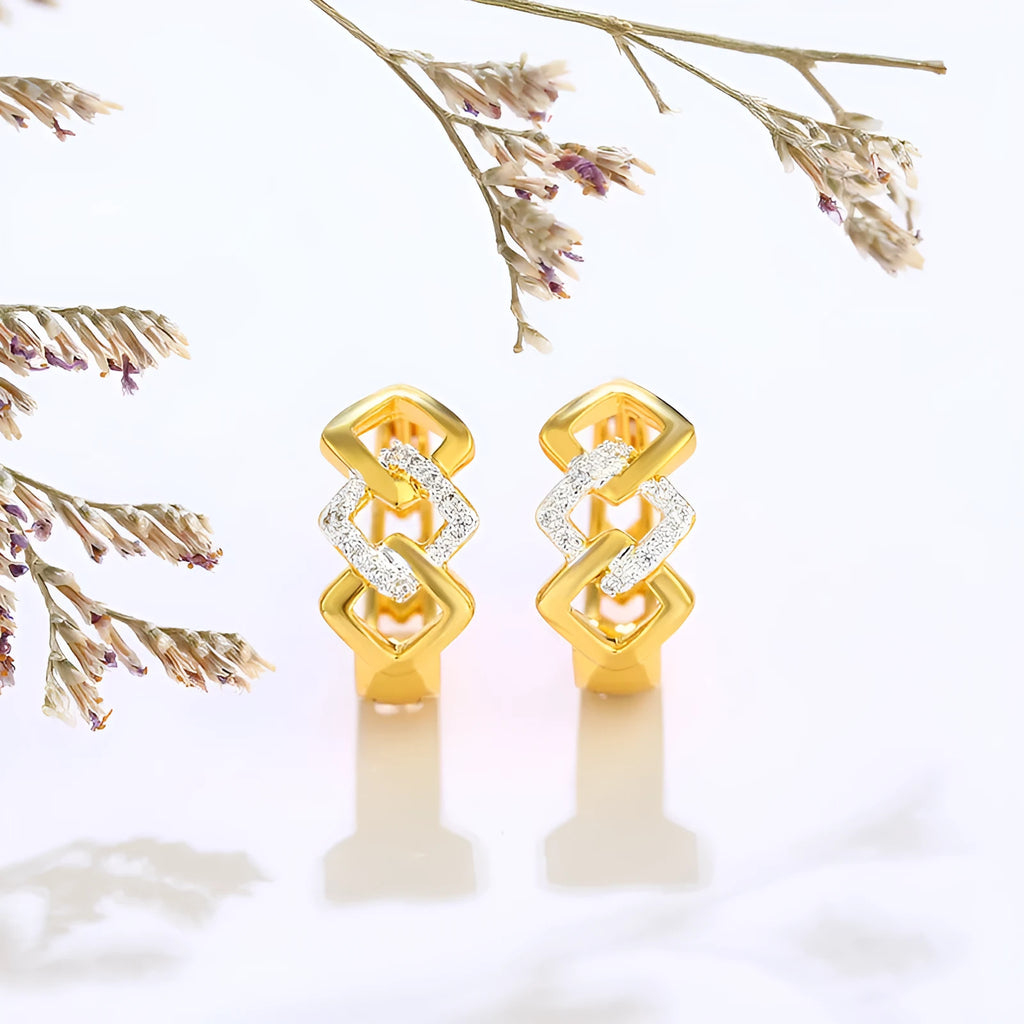 Geometric hollow out gold electroplated alloy earrings with ear clip fitting