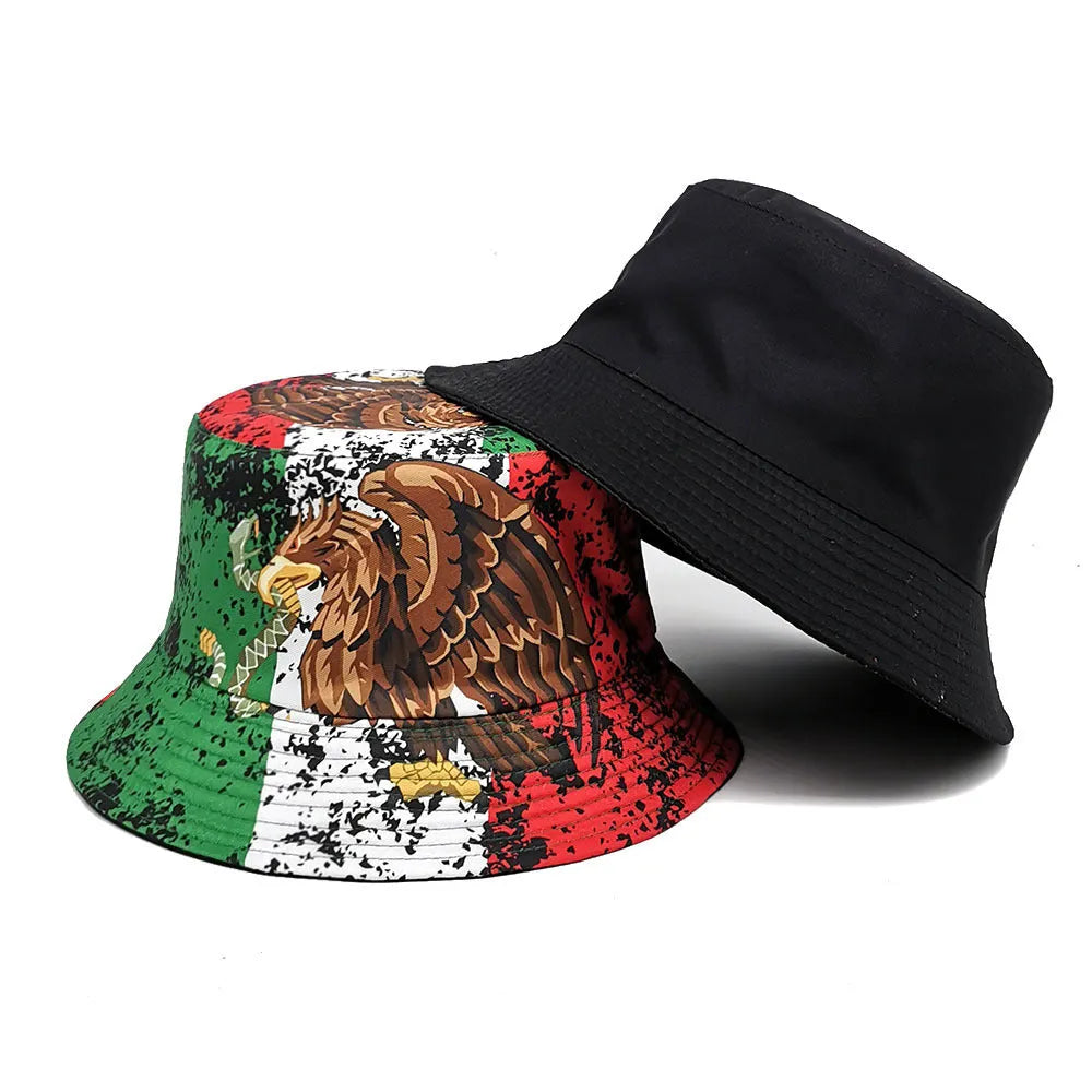 Eagle pattern retro bucket hat in dome crown style, size M, made of polyester