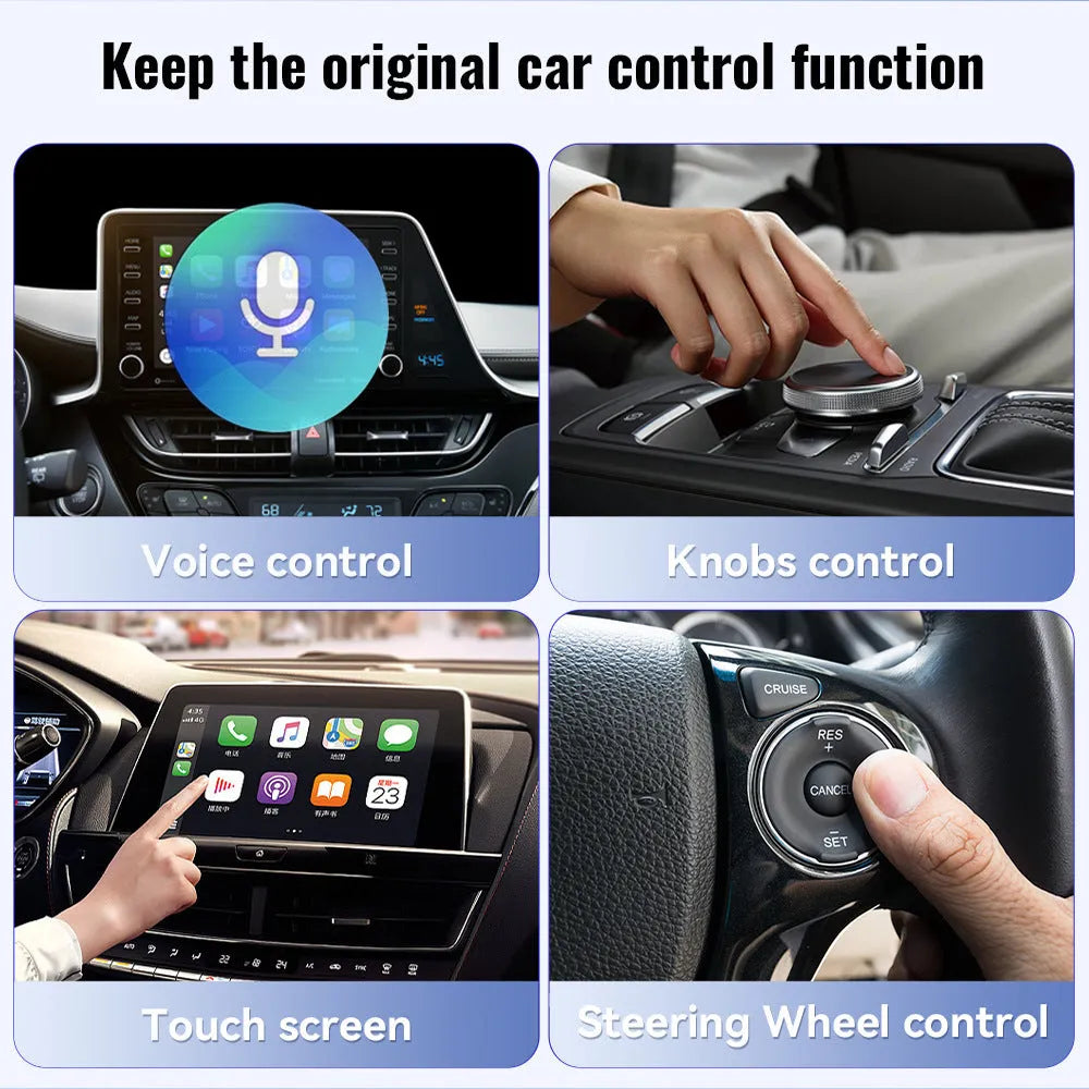 Black mini wireless CarPlay USB interface adapter measuring 26×55×13 mm