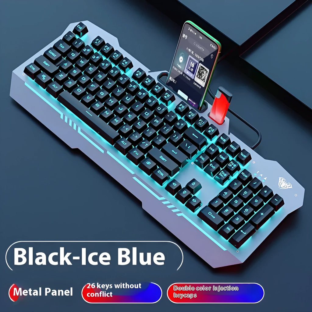 F3010 mechanical feel wired keyboard mouse and headset bundle in black or white with LED lighting