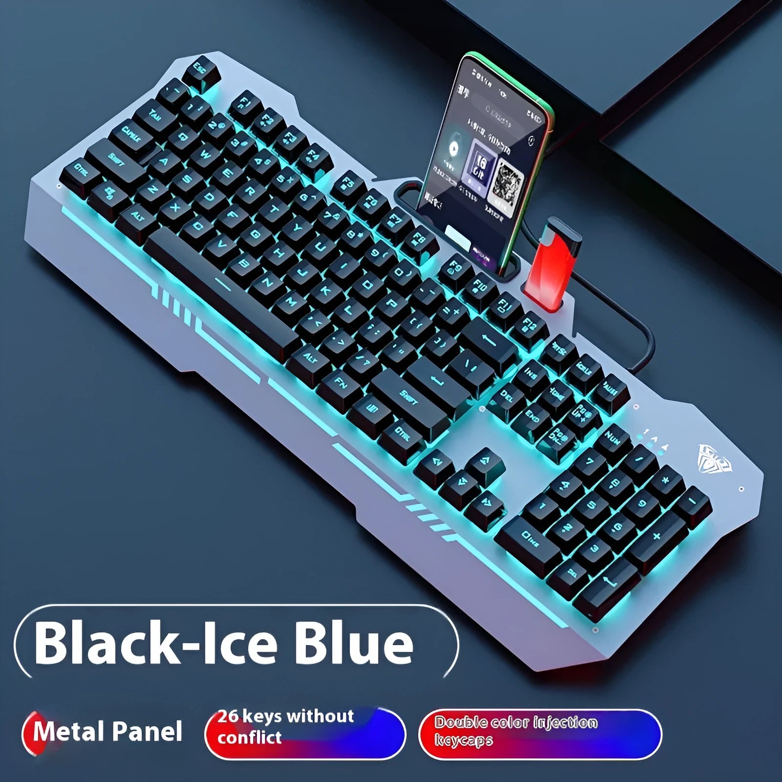 F3010 mechanical feel wired keyboard mouse and headset bundle in black or white with LED lighting