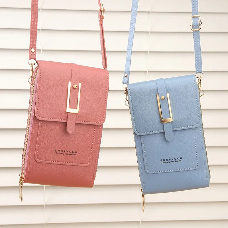 Women's transparent PU crossbody shoulder bag with touch screen window, letter design, in multiple colours