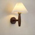 American retro wall lamp with walnut wood finish and fabric lampshade in tri-colour lighting option