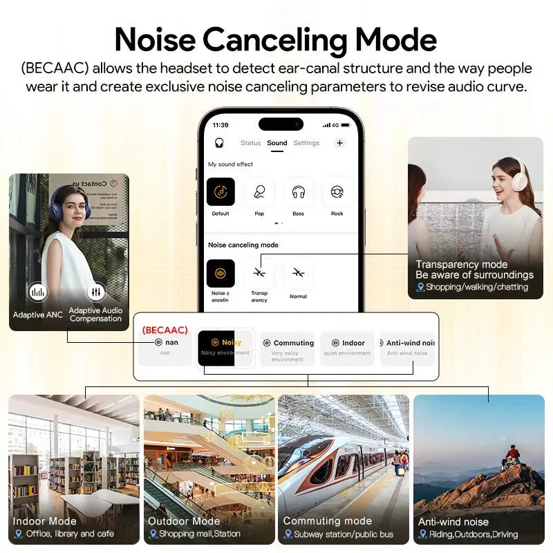 H3 Bluetooth headset with ANC active noise reduction in midnight black, true wireless design, head-mounted sports style