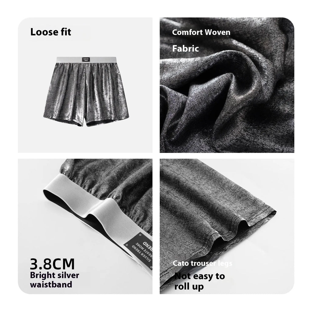 Woven polyester mid waist loose fit sports underwear in Streamer Color with reflective bright silver details