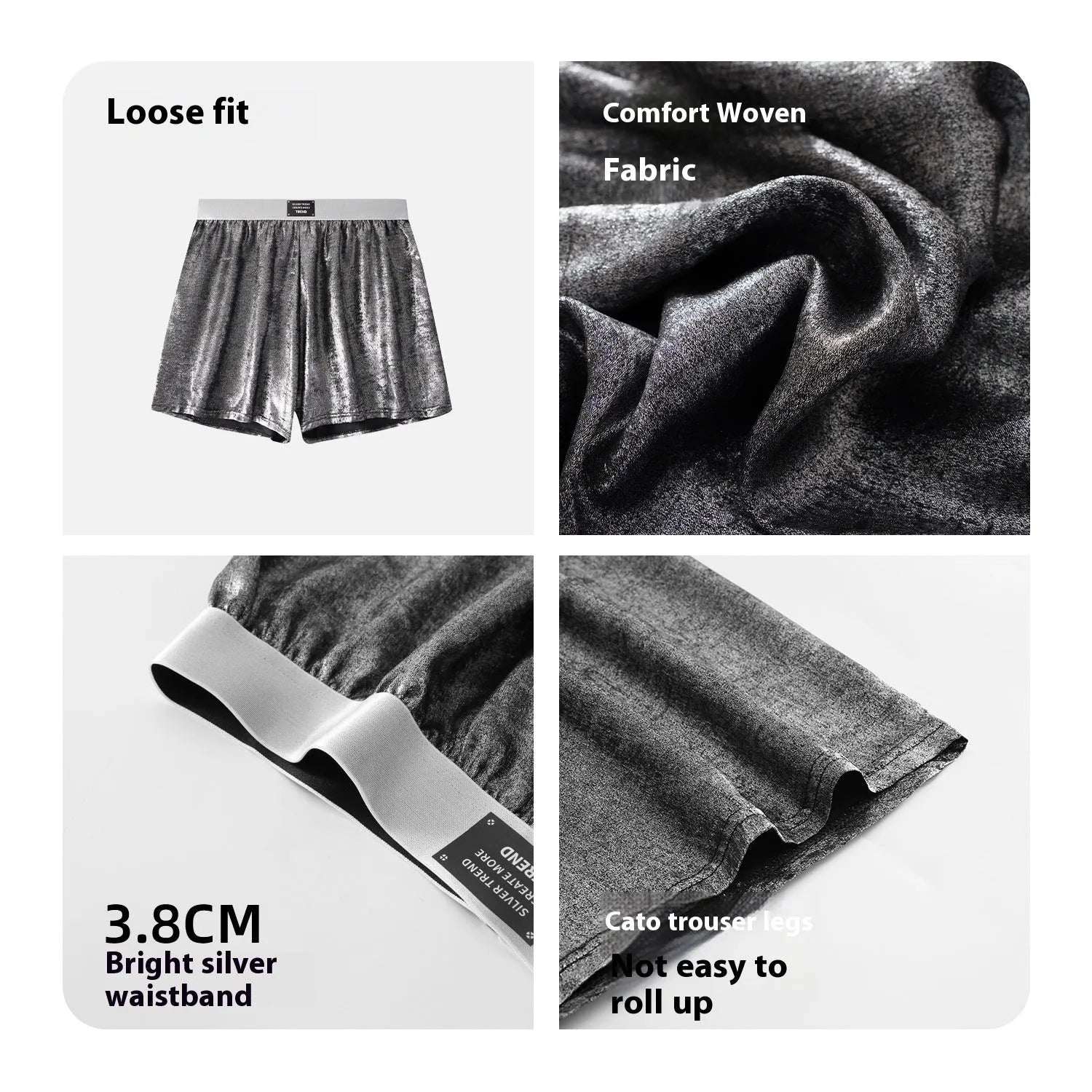 Woven polyester mid waist loose fit sports underwear in Streamer Color with reflective bright silver details