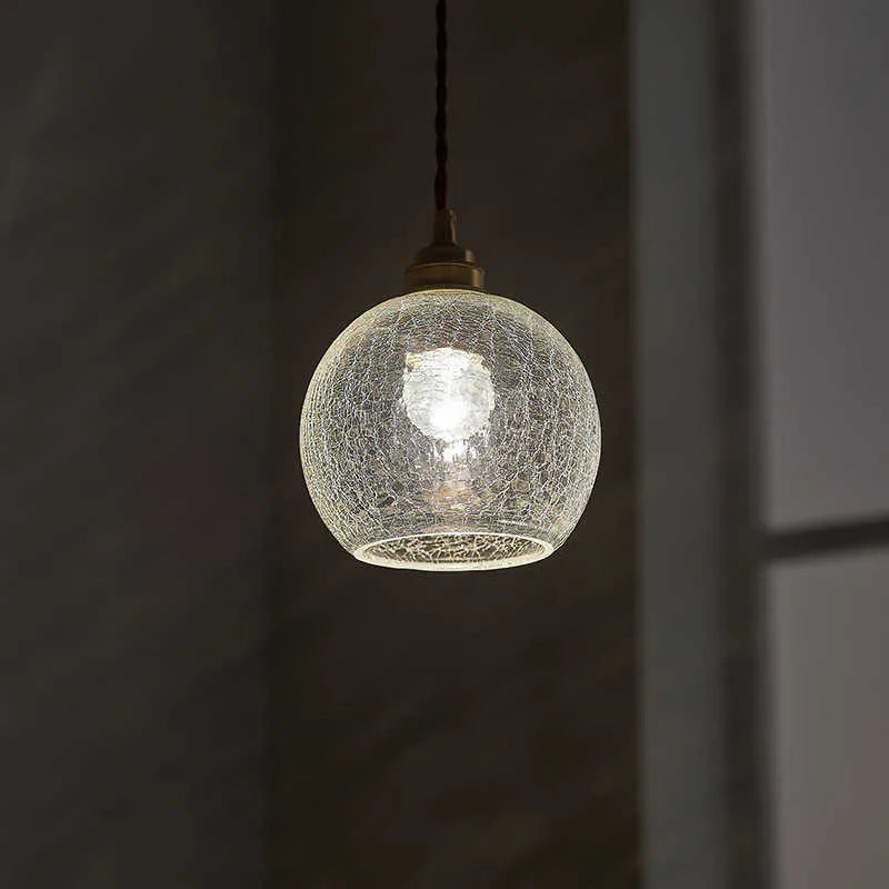 Brass and glass ball chandelier ceiling light with copper body and spherical shade