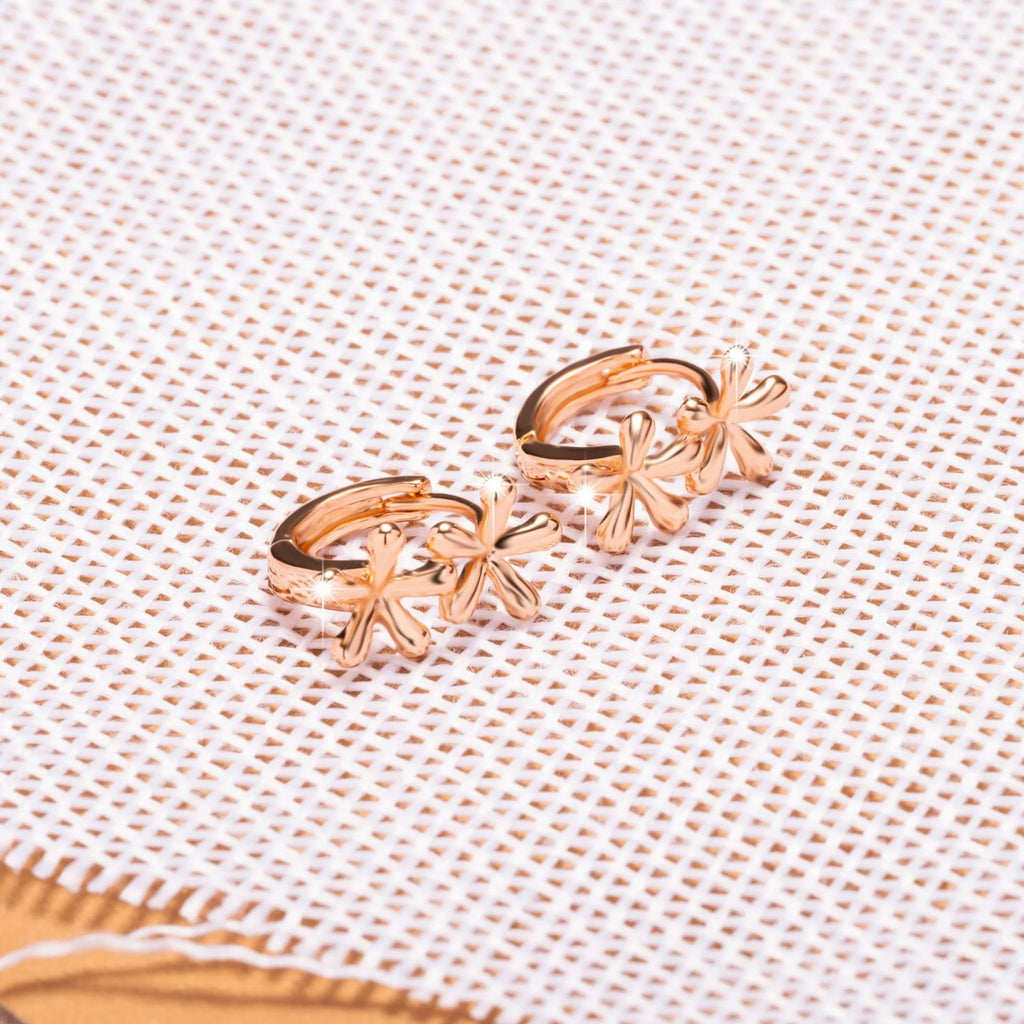 Rose gold electroplated earrings with circular waterdrop flower design
