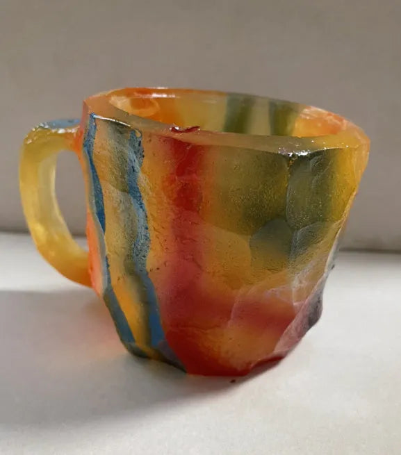 400ml resin coffee mug with handle in a choice of colours including blue, purple, and rock pattern.