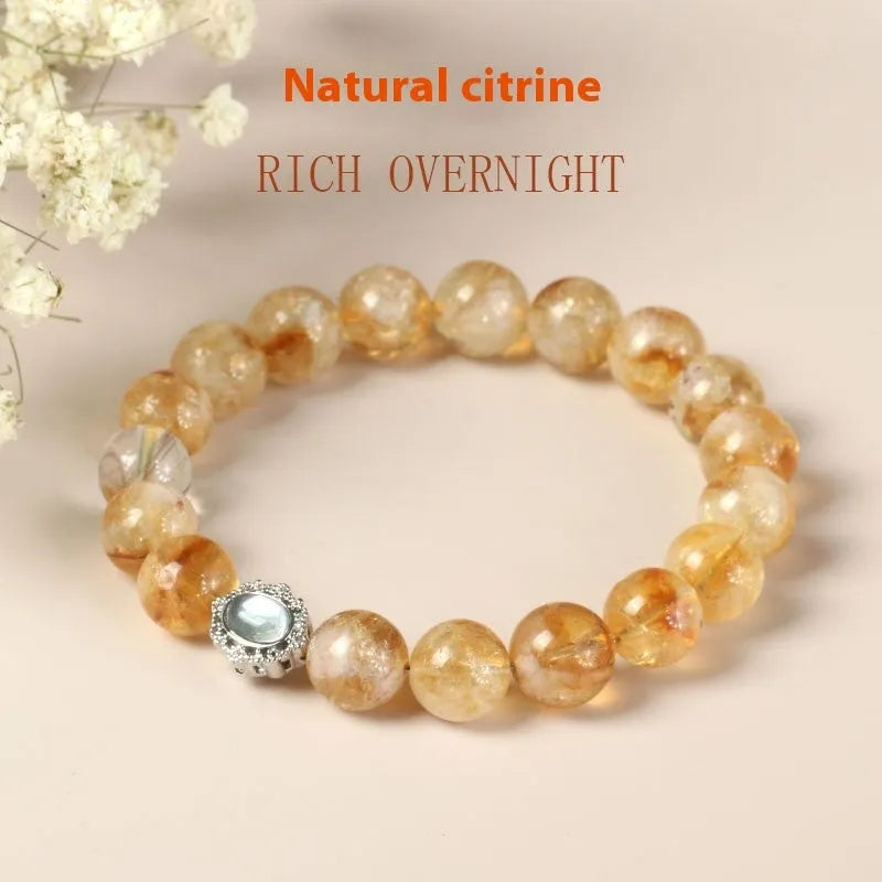 Citrine crystal geometric bracelet with 10mm beads in unisex design