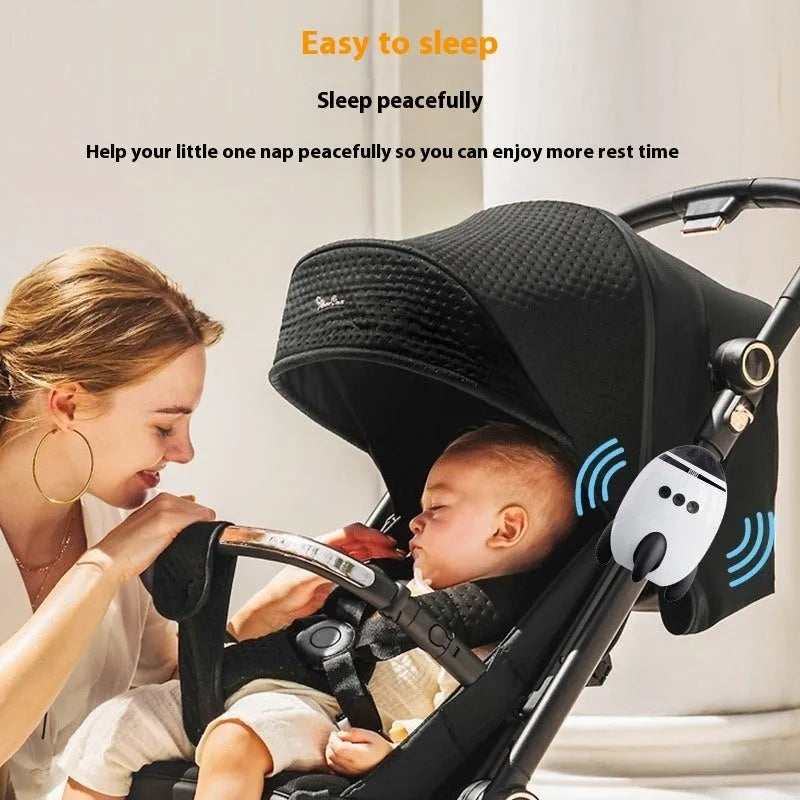 White portable baby sleep comforter with automatic shaking and Bluetooth, made of ABS plastic.