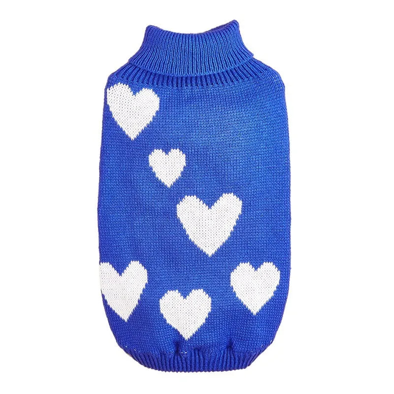 Pink dog knitted acrylic sweater for Valentine's Day on a small dog, front view, size M
