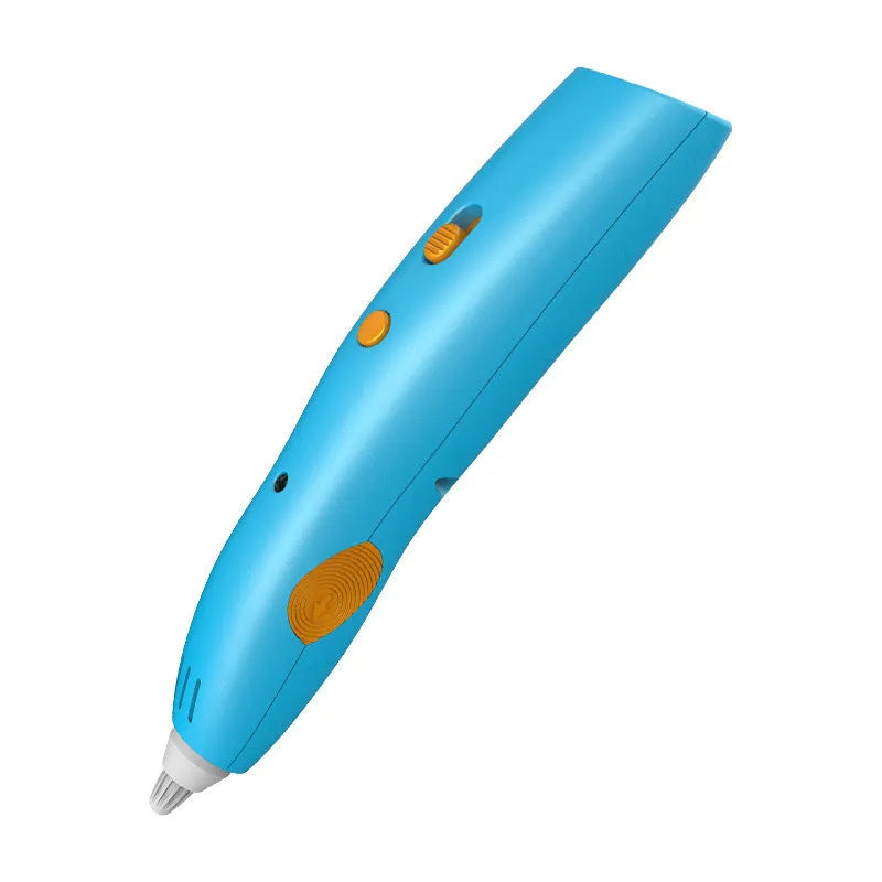 Children's wireless 3D printing pen in blue, plastic construction, 14.2cm length, rechargeable cool-touch drawing toy