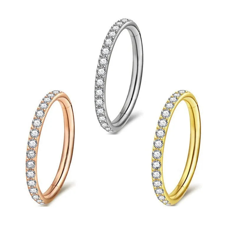 Stainless steel seamless nose ring with electroplated finish showing colour options and round design