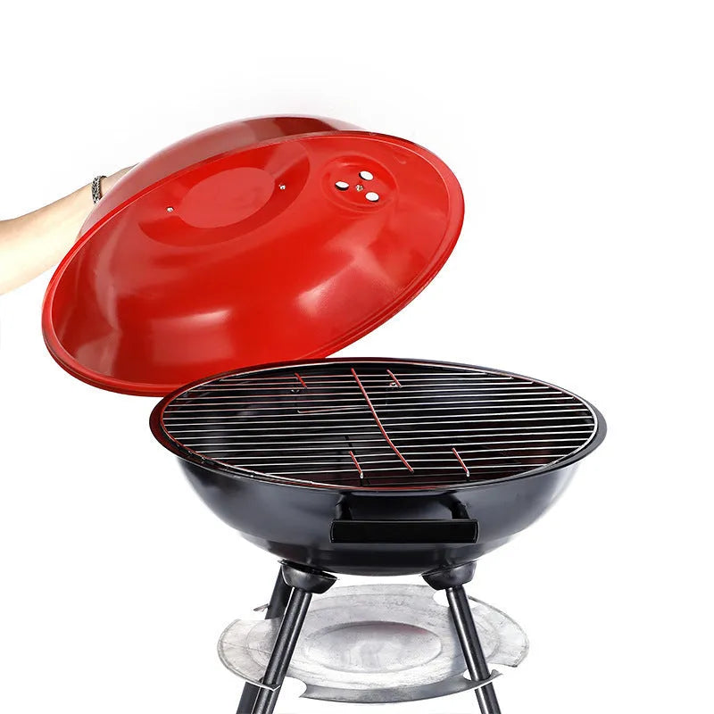 Portable 14-inch iron barbecue grill with apple stove design.
