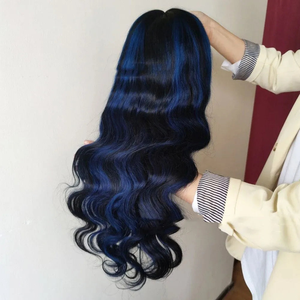 A woman wearing a Real Human Hair Lace Headgear with a 4x4 lace front in a long, straight style.