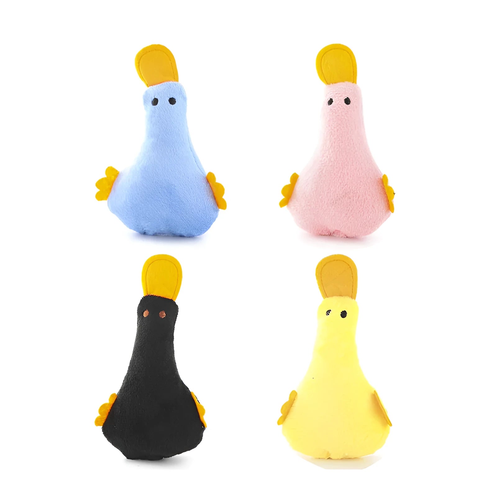 Yellow duck plush pet toy with catnip filling and squeaker for cats and dogs