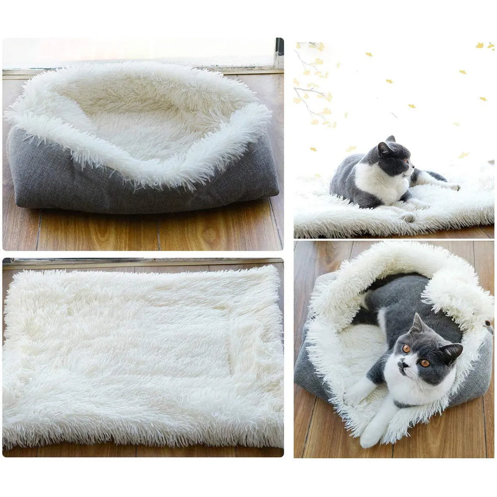 Self-heating pet blanket nest 61x51cm gray with long plush hair and black non-slip bottom