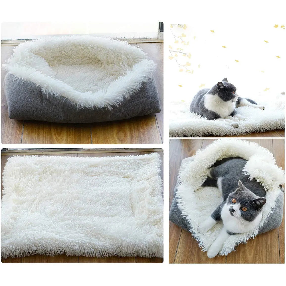 Self-heating pet blanket nest 61x51cm gray with long plush hair and black non-slip bottom
