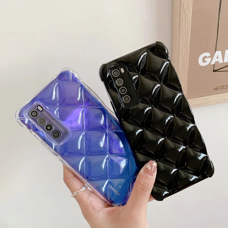 Silicone diamond cell phone case for Huawei, back cover, solid colour black, soft gel material