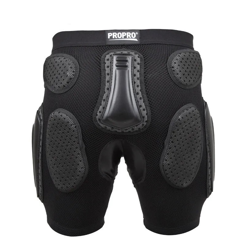 Black cycling hip pad protective pants with integrated protection for multi-sport use