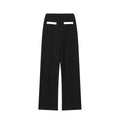 Polyester street fashion suit with beaded leather round neck top and high-waisted stretch trousers