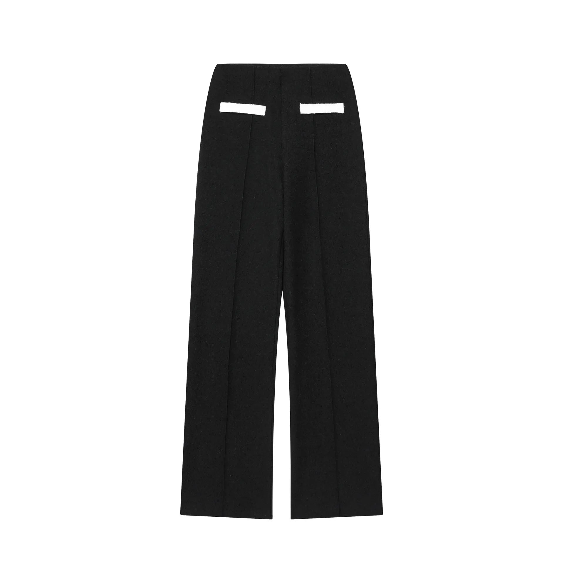 Polyester street fashion suit with beaded leather round neck top and high-waisted stretch trousers