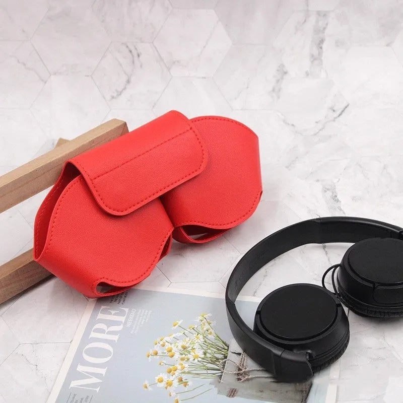 AirPods Max protective case in PU leather showing colour options: black, red, white, green, blue