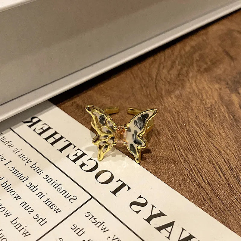 Creative Chinese butterfly women's copper ring with dripping oil finish in one of 33 colour options